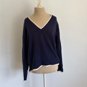 Veronica Beard V-Neck Sweater Navy 100% Cashmere S